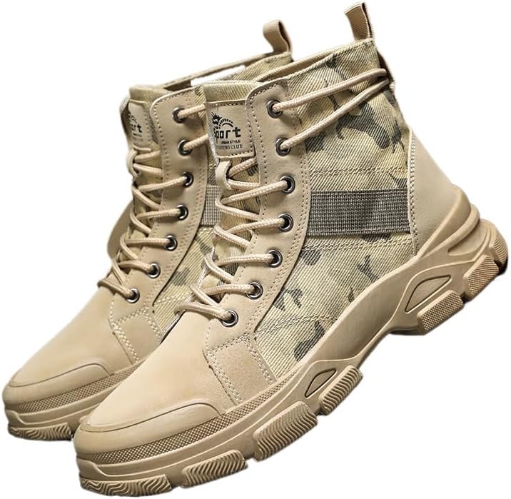 

Мужские высокие ботинки на шнуровке SPKFHD большого размера из холщовой ткани - прочная и противоскользящая обувь для походов, хаки
