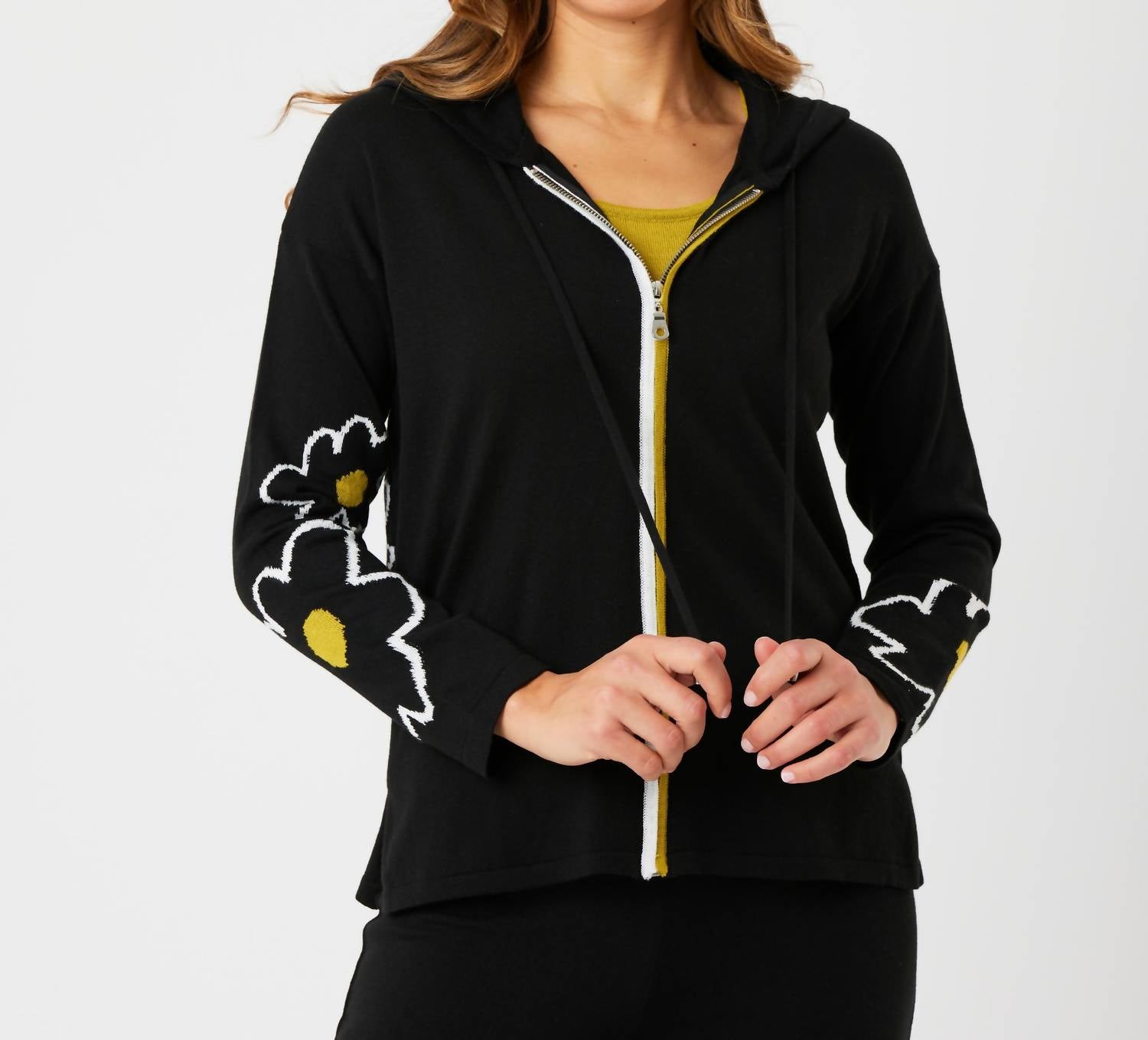 

Angel Apparel Худи на молнии с цветочным декором, черно-желтый цвет