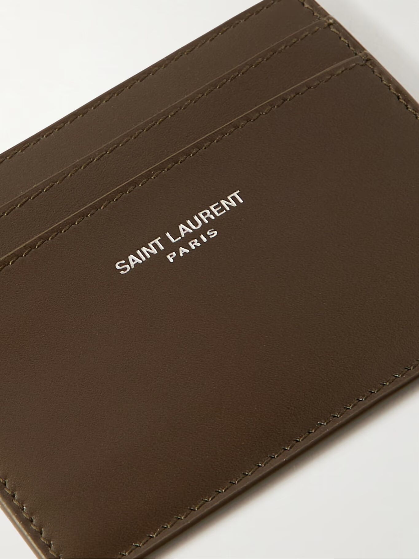 Кожаный держатель карт с логотипом SAINT LAURENT, темно-зеленый — фото 2