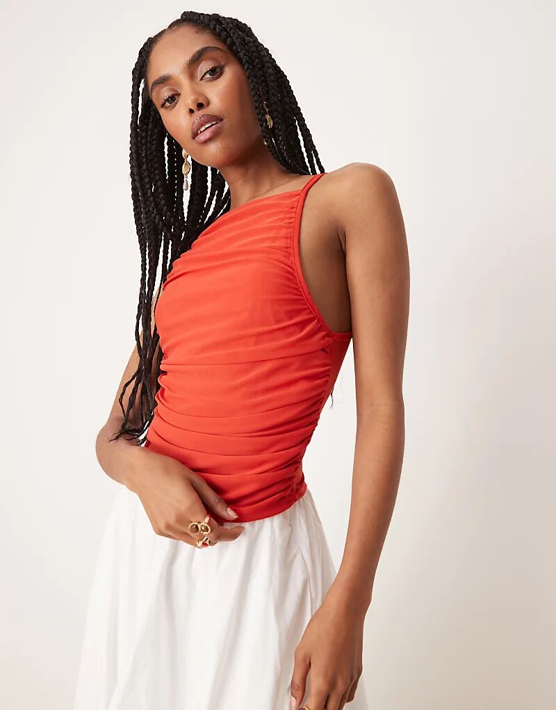 

Сетчатая майка со сборками и бретельками ASOS DESIGN красного цвета