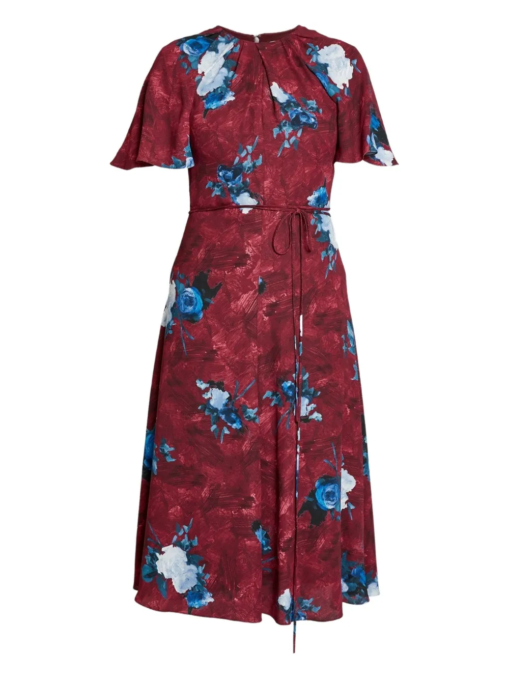 

Платье с короткими рукавами и цветочным принтом ERDEM, красный