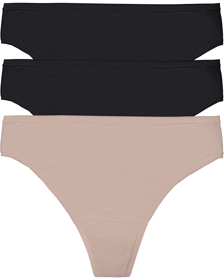 

Стринги Natori Bliss Bare Cotton Thong 3-Pack, цвет Black/Black/Cafe
