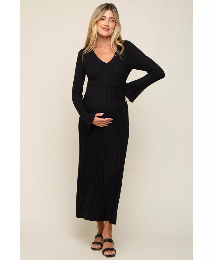 

Черное ребристое трикотажное макси-платье для беременных Pinkblush