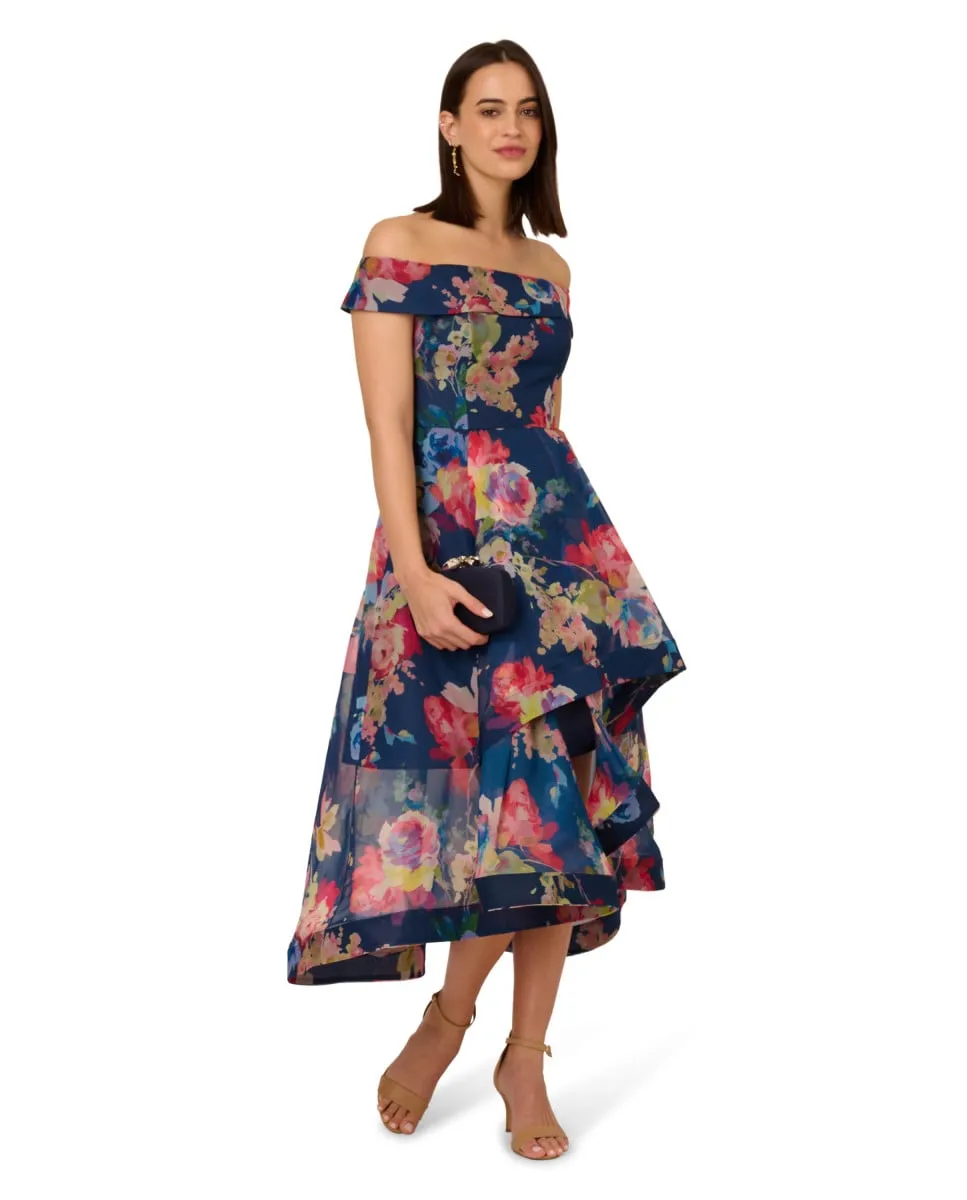 

Асимметричное платье с цветочным принтом из ткани микадо Adrianna Papell, многоцветный