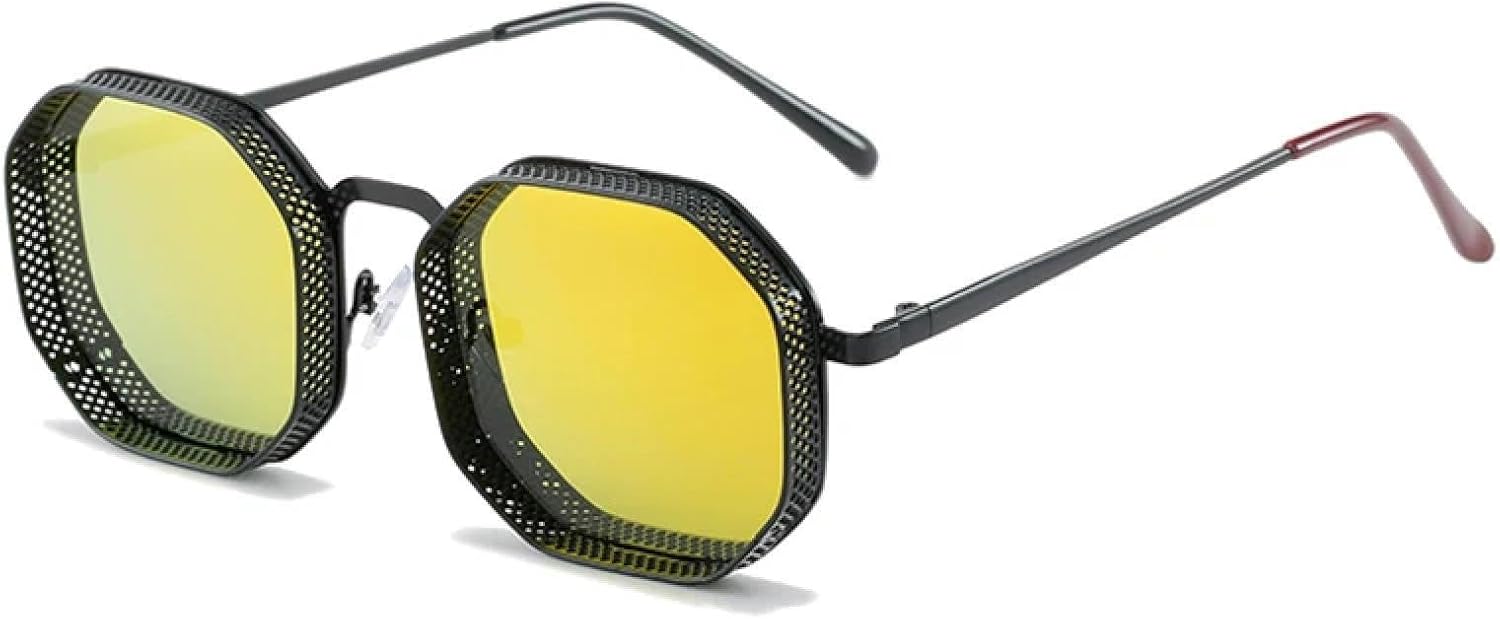 

Металлические стимпанк-солнцезащитные очки с полой конструкцией, женские, с зеркальными градиентными линзами, защита от УФ-излучения UV400, мужские панк-солнцезащитные очки DSVIGF, Black Gold Mirror