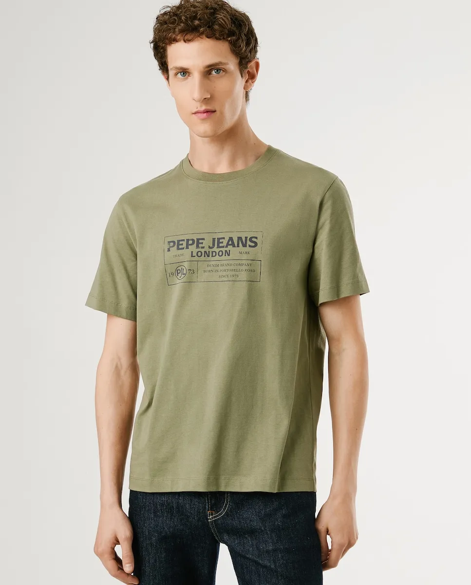 

Футболка мужская с коротким рукавом и печатным логотипом Pepe Jeans, военный зеленый