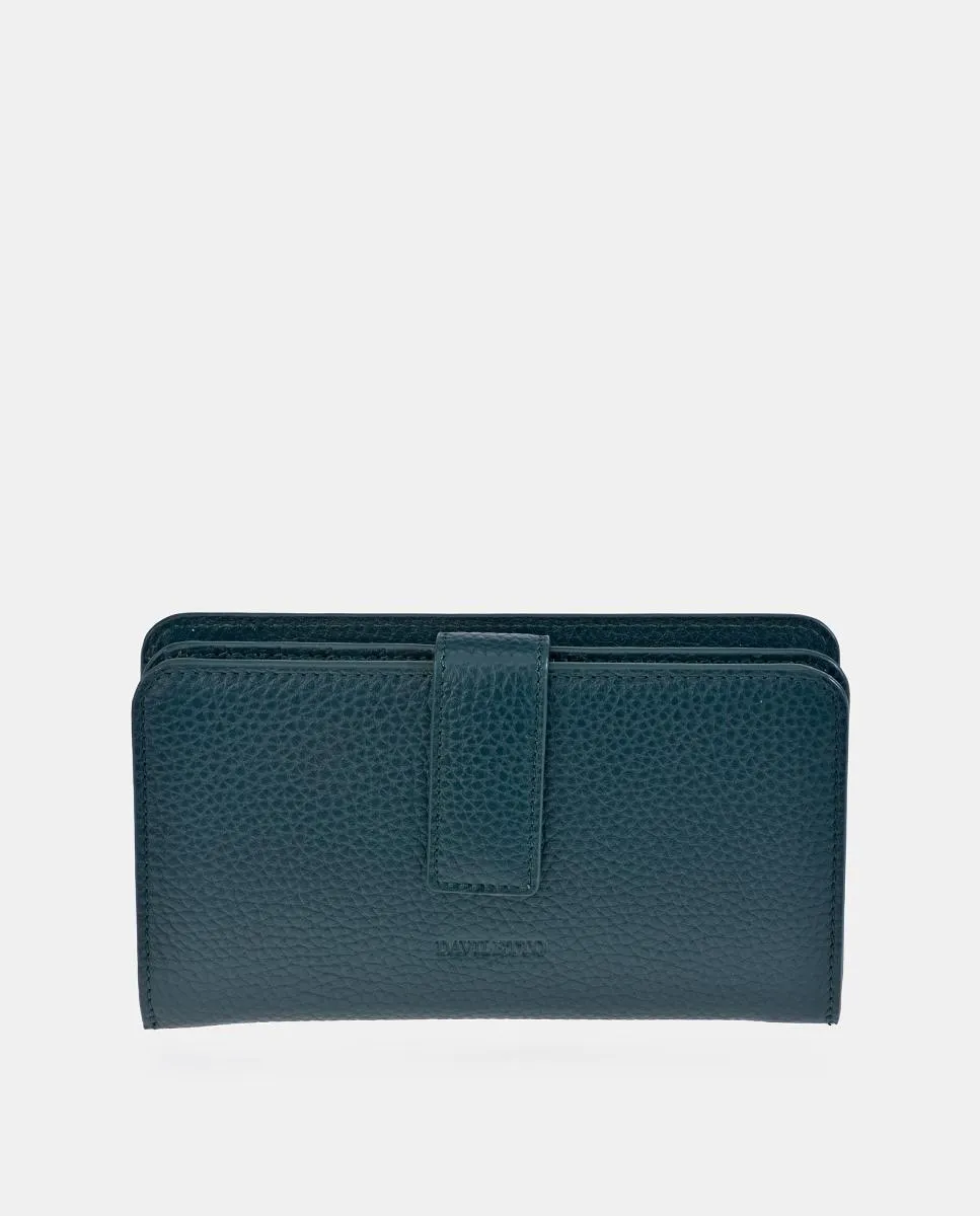 

Большой женский кошелек из зернистой кожи Daviletto, темно-зеленый