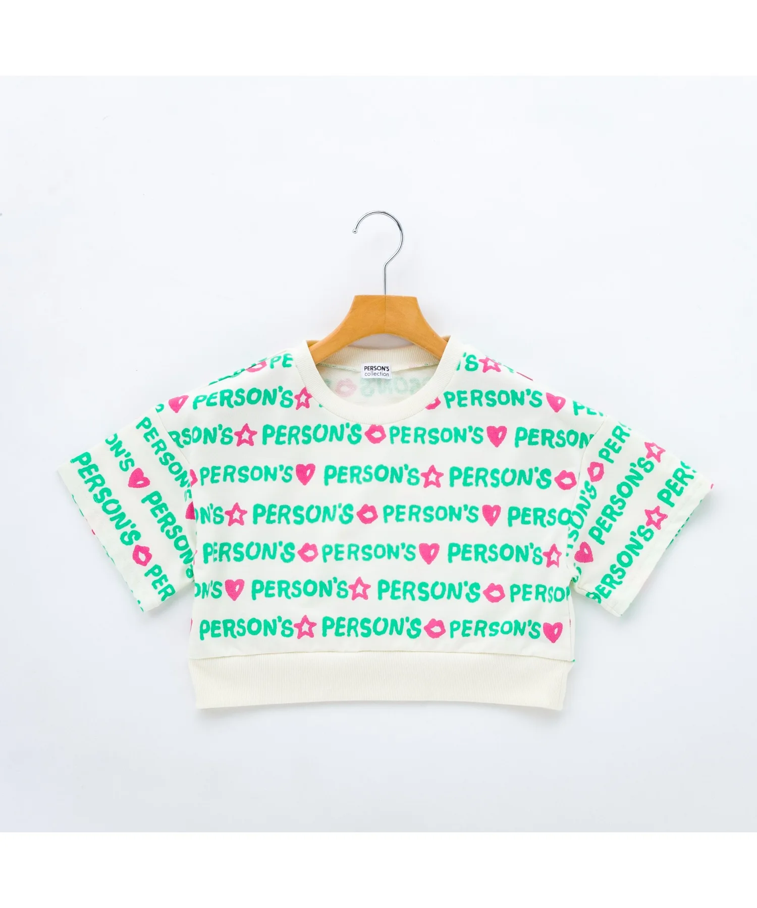 Детский короткий свитшот с принтом Person's collection PXANR251009 бежевый