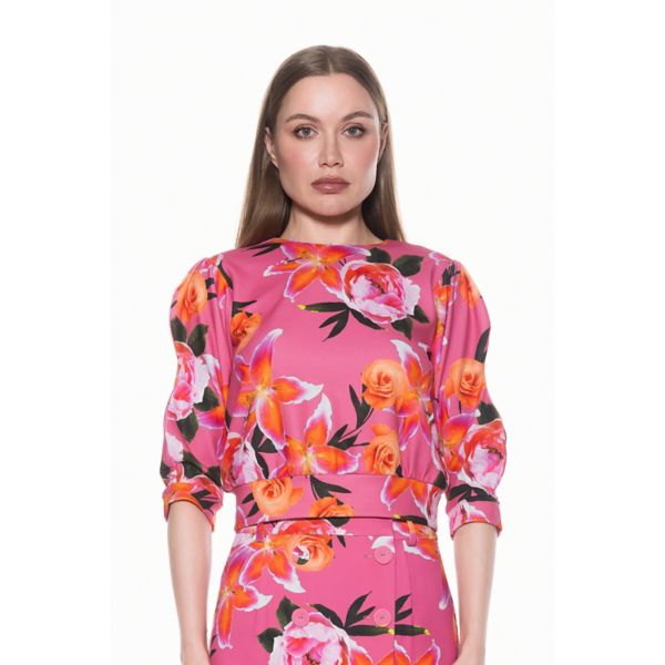 

Женская толстовка с рукавами-буфами в рубчик Alexia Admor, цвет pink floral