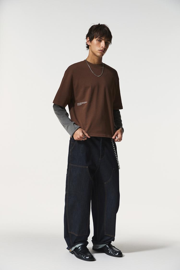 

Коричневая футболка с лозунгом Pull And Bear, коричневый