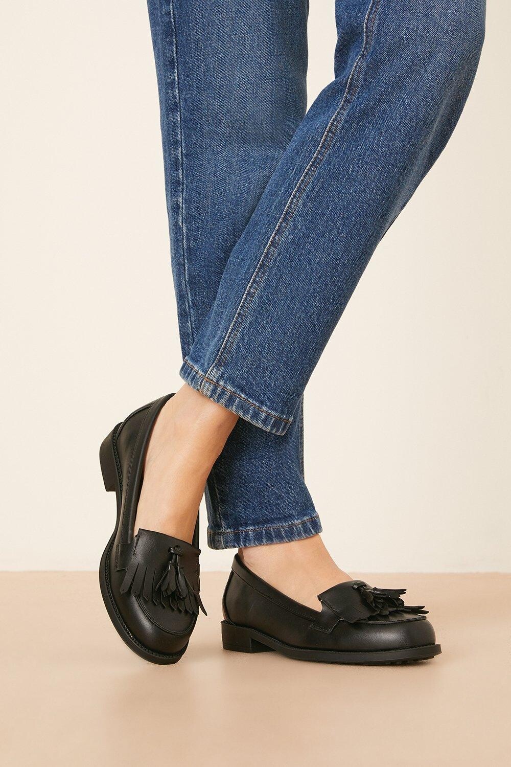 

Широкие лоферы Leigh с бахромой Dorothy Perkins, черный