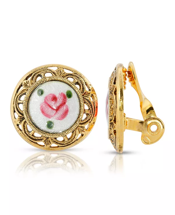 

Золотистые серьги-клипсы с цветочной наклейкой и камнями 2028, multi