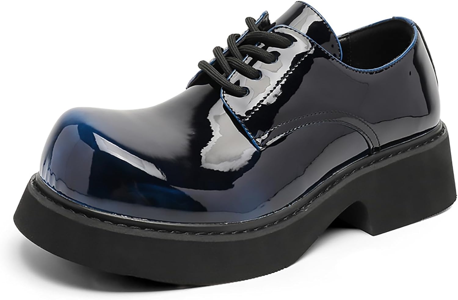 

Мужские туфли-оксфорды на массивной платформе из градиентной лакированной кожи с большим округлым носком, массивным каблуком, противоскользящей подошвой, модные повседневные туфли на шнуровке для делового и официального офиса Bwseobg, синий