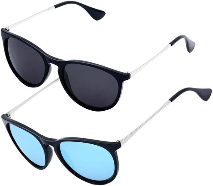 

Поляризованные солнцезащитные очки для женщин и мужчин - модный винтажный классический ретро-дизайн 2025 года с круглыми зеркальными линзами (ночное видение + зеленый цвет) QIFP, Black+silver Blue