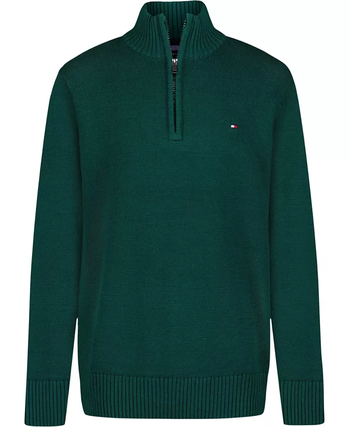 

Мальчики 8-20 четверть-молния свитер Tommy Hilfiger, зеленый