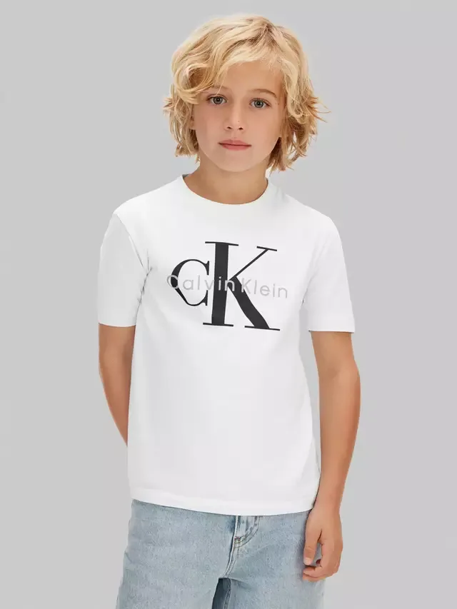 Детская футболка с коротким рукавом и логотипом, белая Calvin Klein