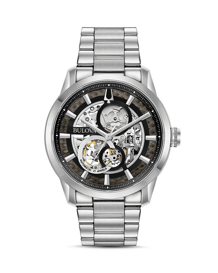 

Часы Bulova Sutton, скелетон из нержавеющей стали, 43 мм, черный