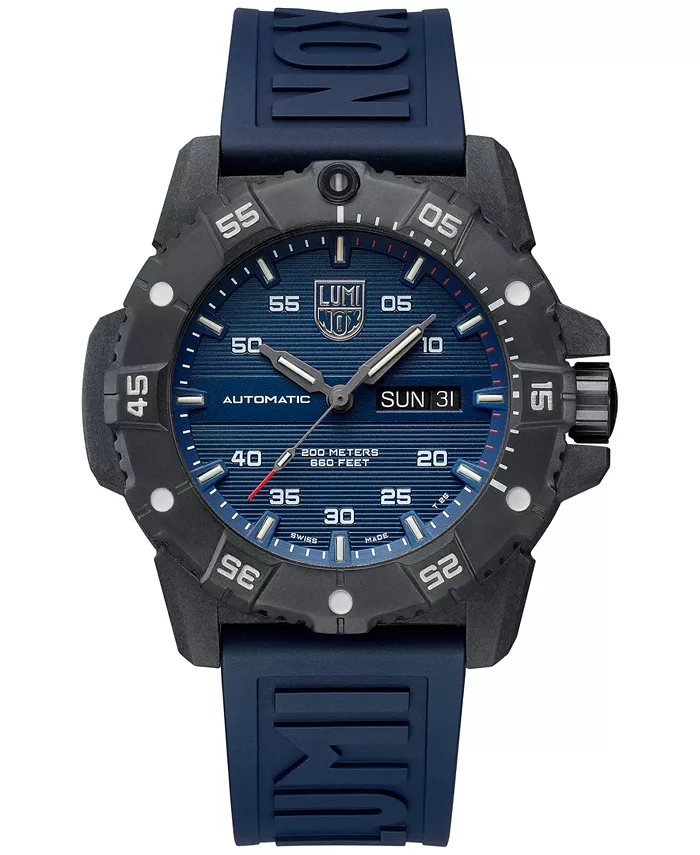 

Мужские часы Swiss Automatic Master Carbon Seal с синим резиновым ремешком, 45 мм Luminox