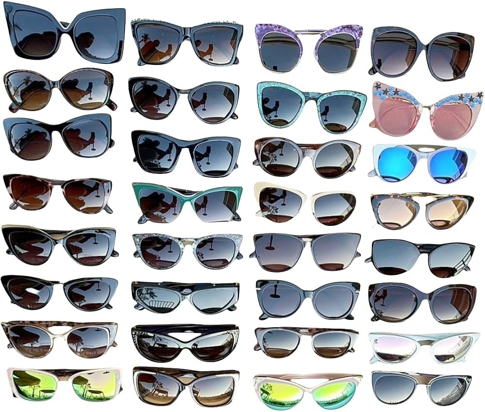 

12 пар солнцезащитных очков «кошачий глаз» премиум-класса, разнообразные по цвету, модные женские солнцезащитные очки для вечеринок, новые образы на каждый день, полностью металлические петли Generic, Multicolor