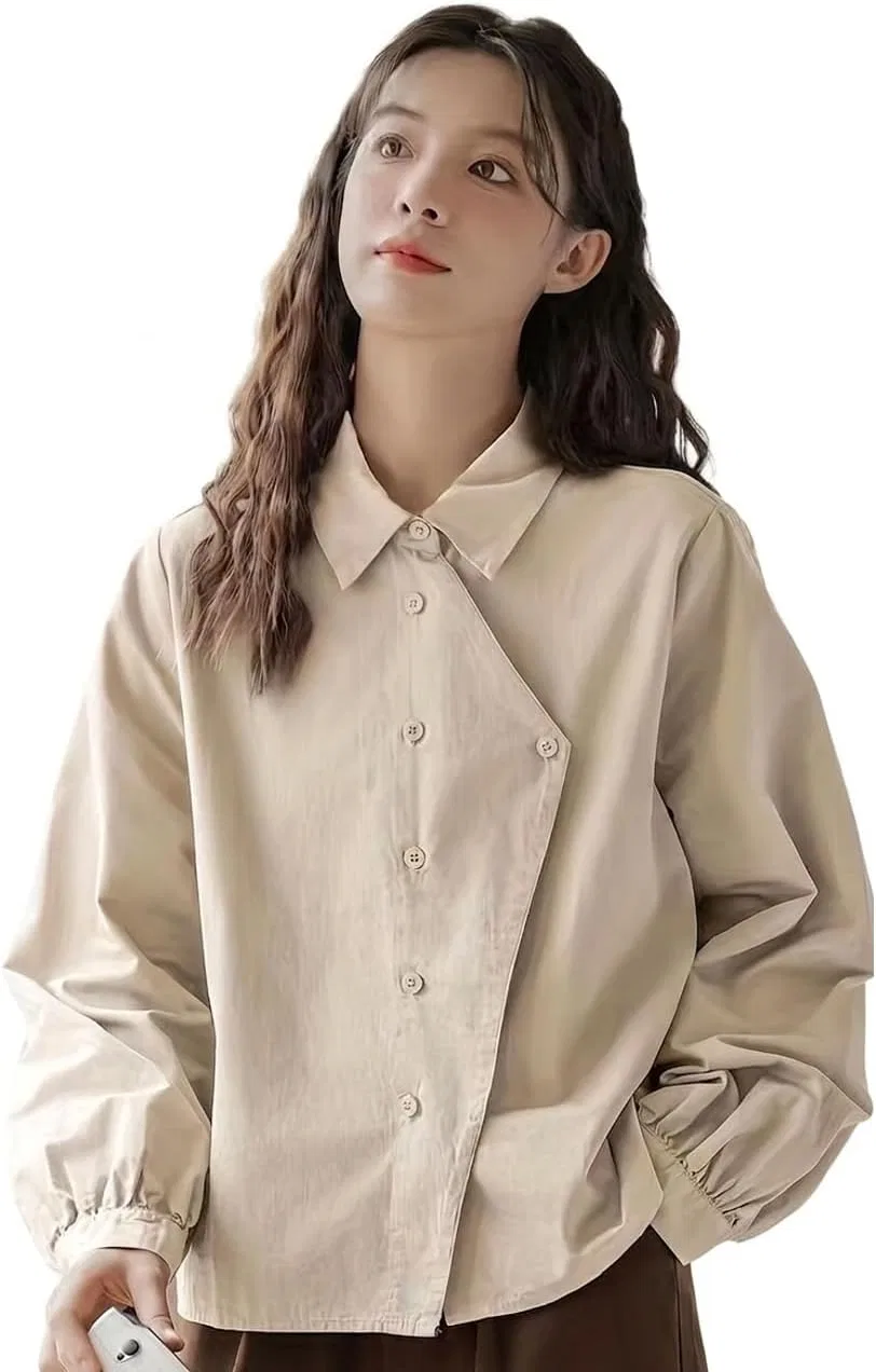 Блуза асимметричная, длинный рукав, Regular Fit, абрикосовый