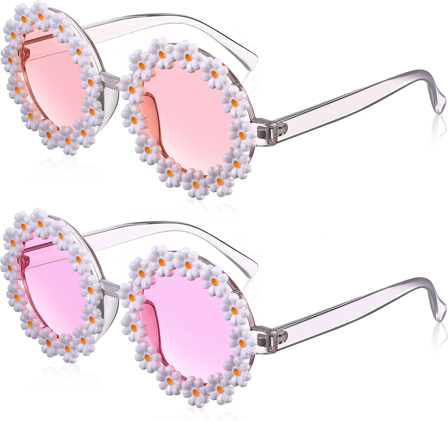 

2 пары солнцезащитных очков с цветком ромашки для женщин, круглые очки с цветочным рисунком для взрослых и детей, в комплекте с фланелевой сумкой для очков Frienda, Light Pink, Rose Pink