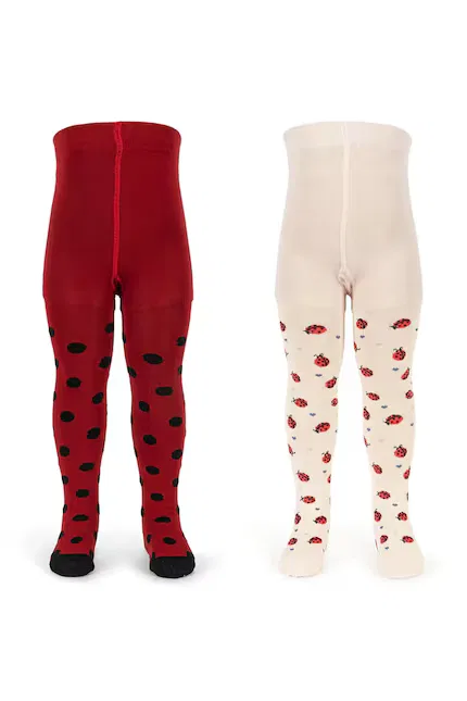 Колготки детские с жаккардовым узором 2 Pack Ladybug Jacquard Tights Konges Sløjd, красный