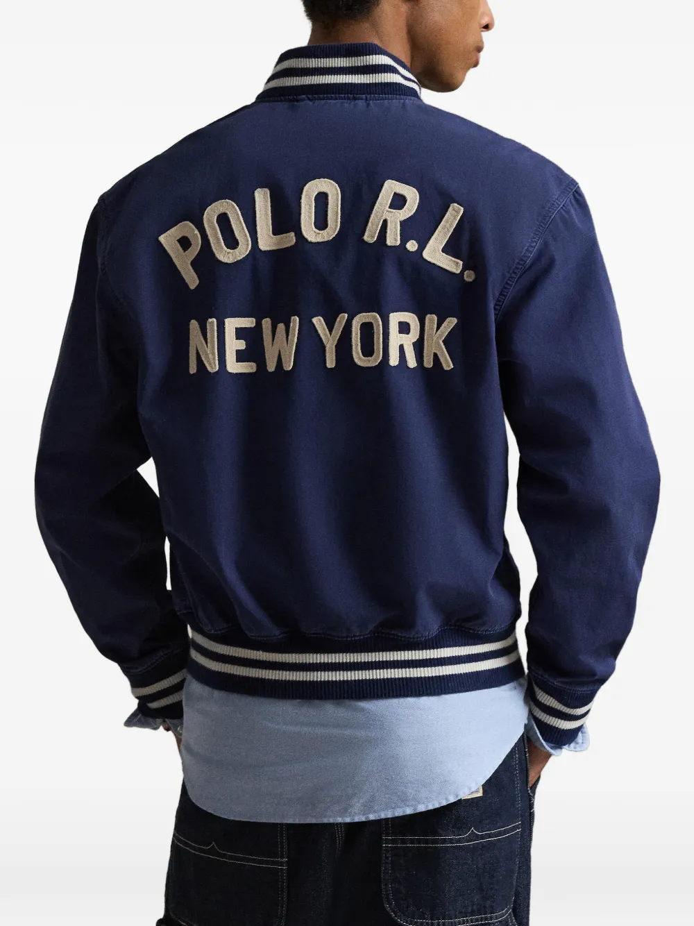Куртка с аппликацией и полосатой отделкой Polo Ralph Lauren, синий — фото 4