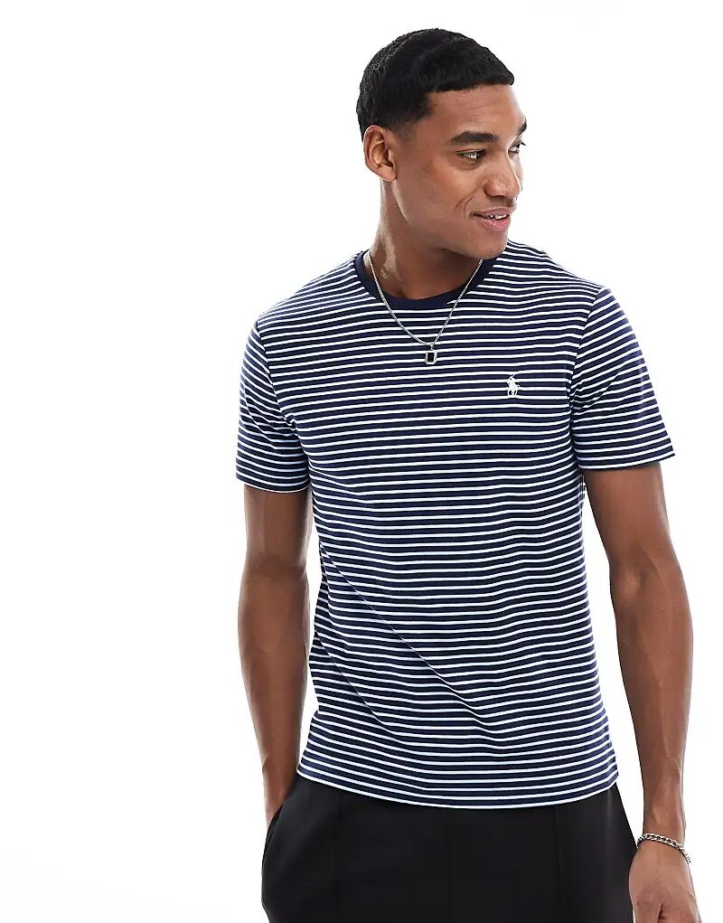 

Футболка Polo Ralph Lauren с логотипом и полосками из хлопка пима, цвет темно-синий/синий, индивидуальный пошив
