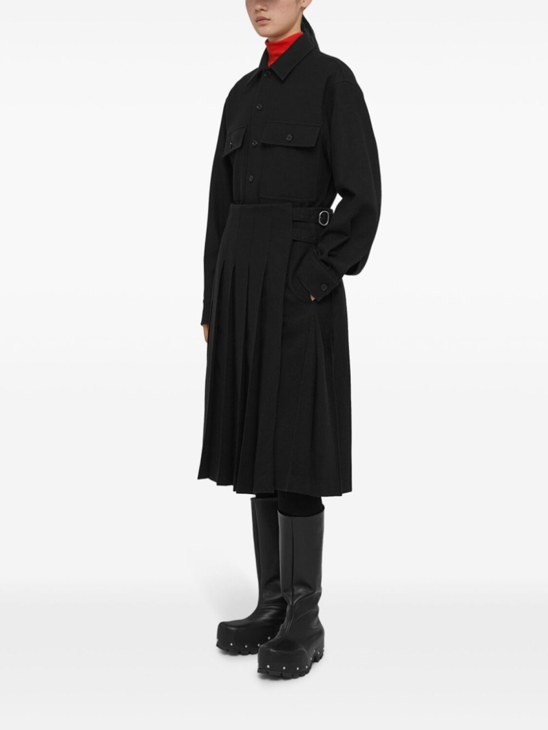 Jil Sander юбка миди с завышенной талией и складками, черный — фото 3