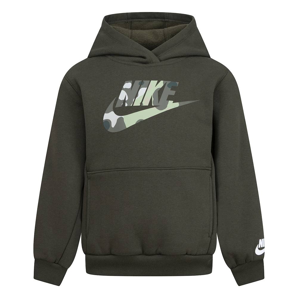 

Флисовый пуловер с худи и рисунком Nike Sportswear Club для мальчиков 4–7 лет, цвет Green Camo