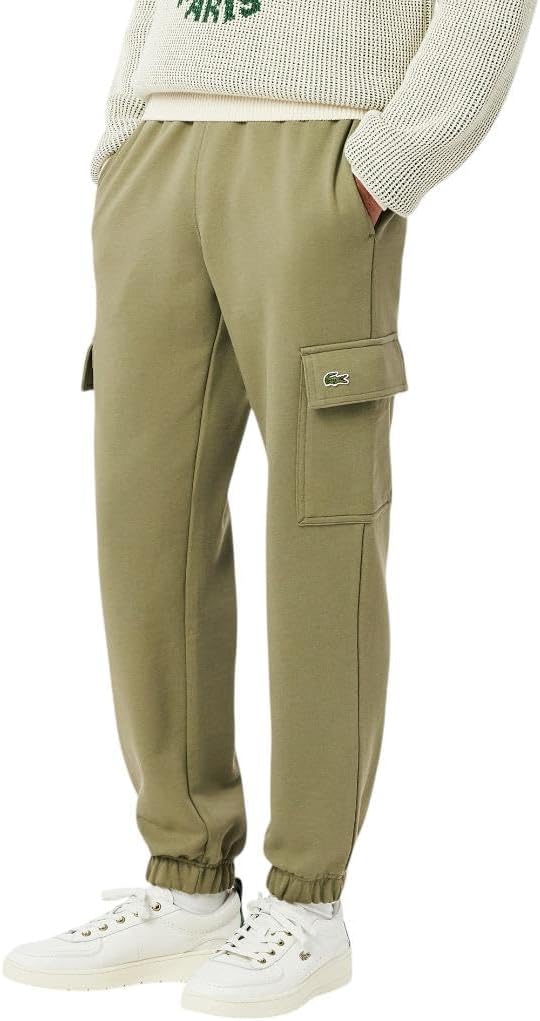 Мужские спортивные брюки-карго Lacoste Regular Fit из неначесаного флиса, Khaki — фото 2