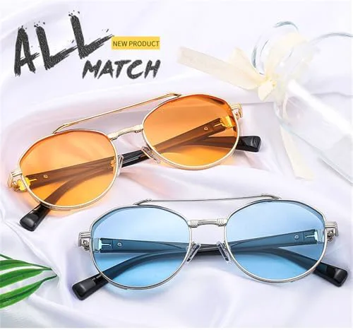 

Солнцезащитные очки 2027 Round для женщин, винтажная панк-металлическая оправа, дорожные очки для мужчин, очки для вождения, защита от УФ-излучения UV400 MTZJH, 7