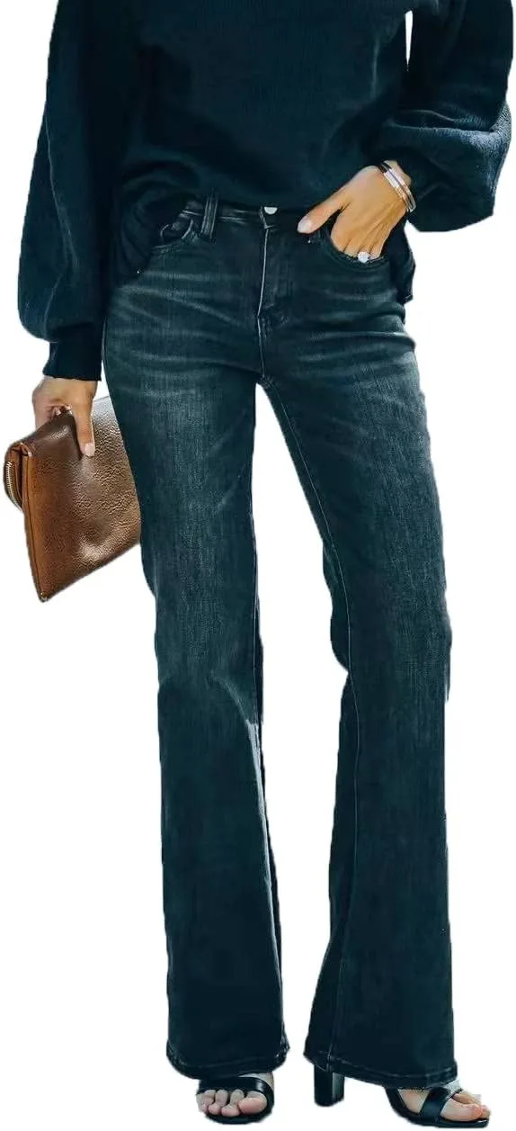 

Женские джинсы с высокой талией и расклешенными штанинами TACSTRUN