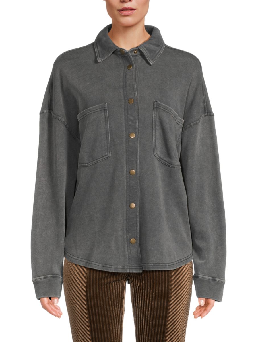 

Куртка-рубашка свободного кроя из выцветшей махровой ткани Vintage Havana, цвет Washed Black