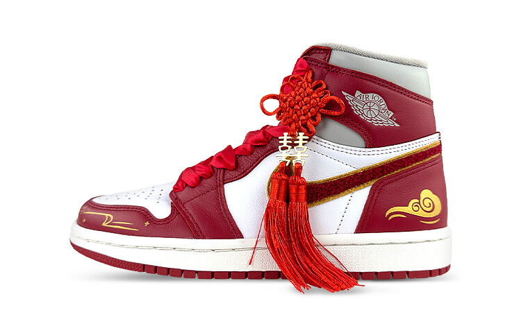 

Кроссовки Air Jordan 1 Vintage Basketball Shoes Women's High-Top White, красный/белый