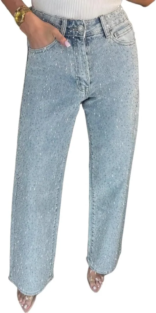 

Женские джинсы с пайетками High Waist Straight Leg Baggy Y2K
