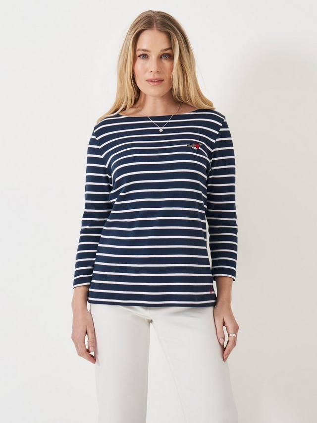 

Топ с лодочкой и длинными рукавами в полоску Crew Clothing, Blue/White