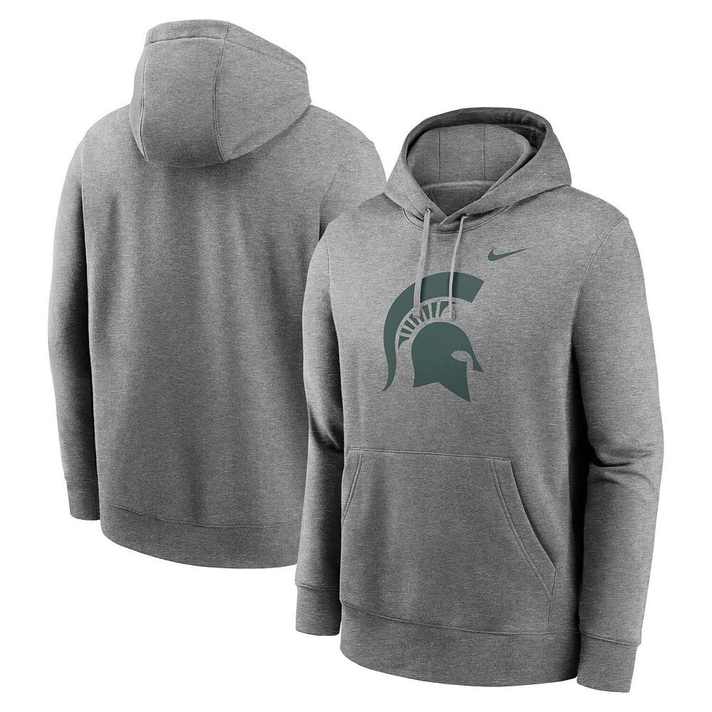 

Мужской флисовый пуловер с капюшоном Nike Heather Grey Michigan State Spartans Primetime Evergreen Club, цвет Msu Grey