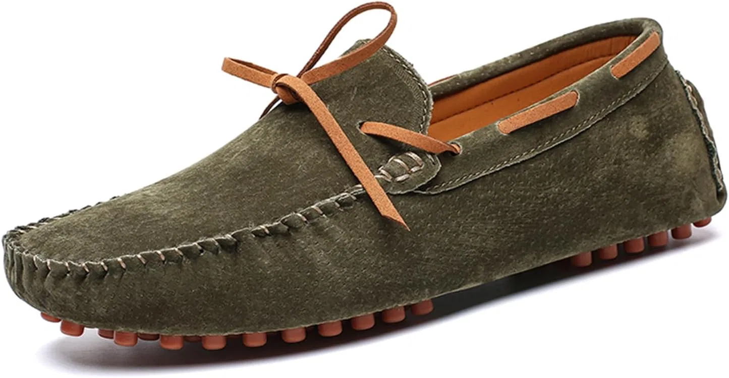Лоферы замшевые мужские, Moccasins Slip On, армейский зеленый Abborora