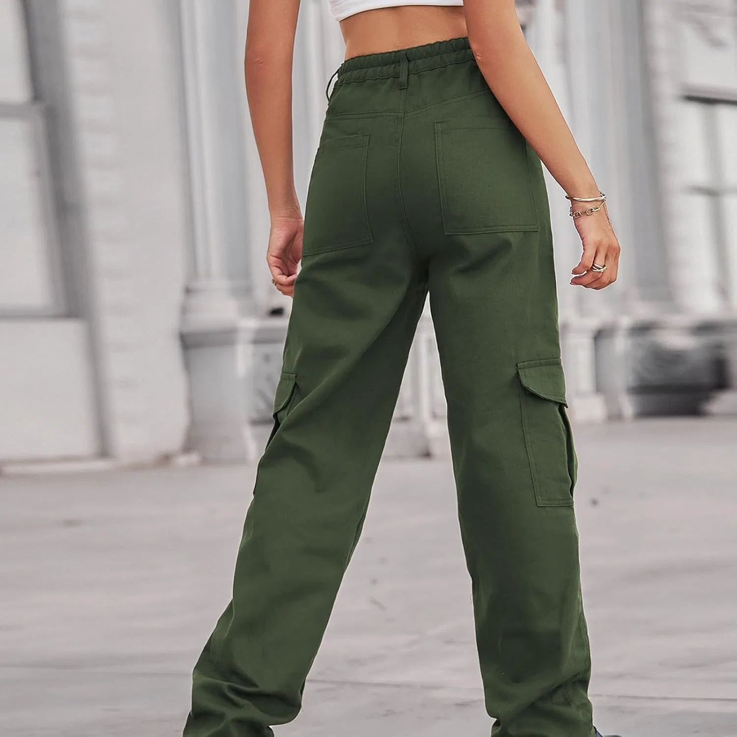 Джинсы карго, High Waisted, Army Green#01 — фото 2