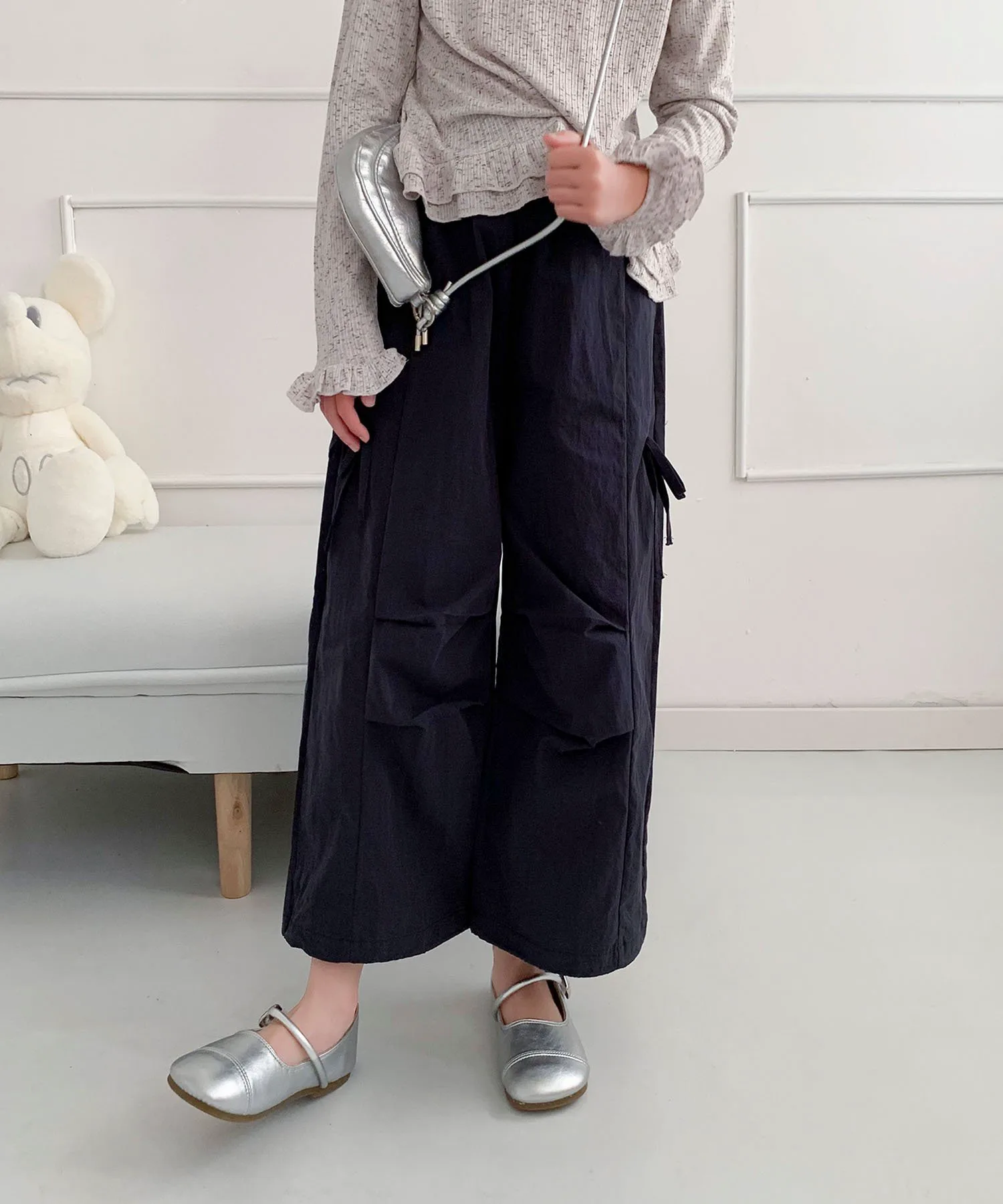 Детские широкие штаны с боковыми лентами Aimoha Kids, Navy — фото 3
