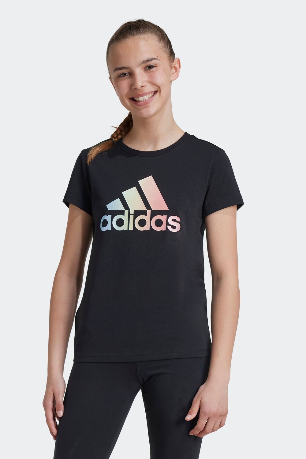 

Детская футболка с металлическим принтом, 100% хлопок Adidas, черный