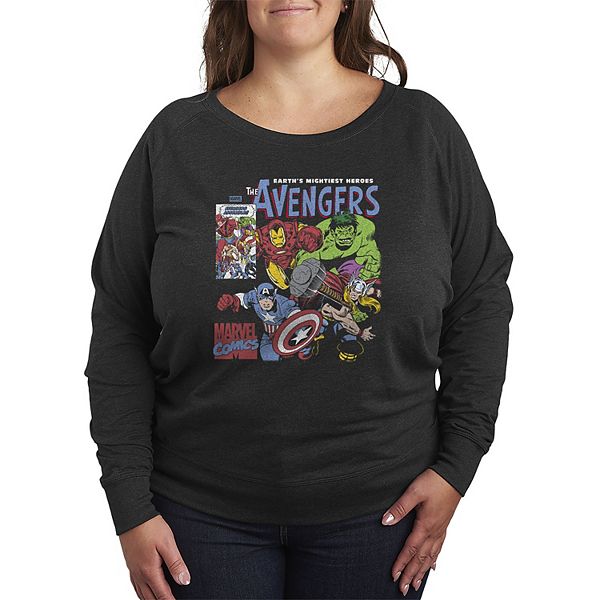 

Футболка с длинным рукавом Plus size The Avengers Comic Panel Distressed French Terry Marvel, Heather Charcoal