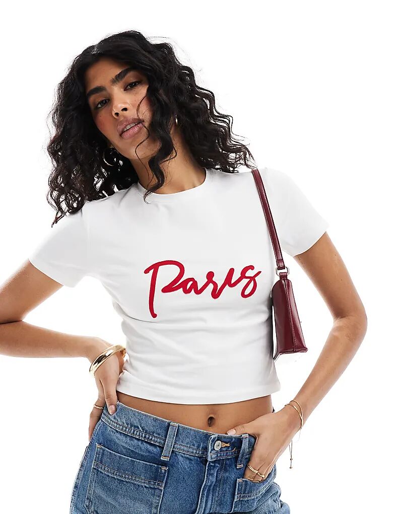 

Эксклюзивная укороченная футболка с аппликацией Paris белого цвета The Frolic