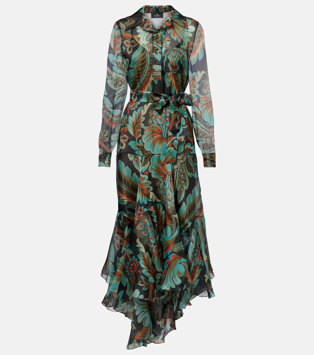 

Шелковое платье с бахромой и узором пейсли Etro, Print On Black Base