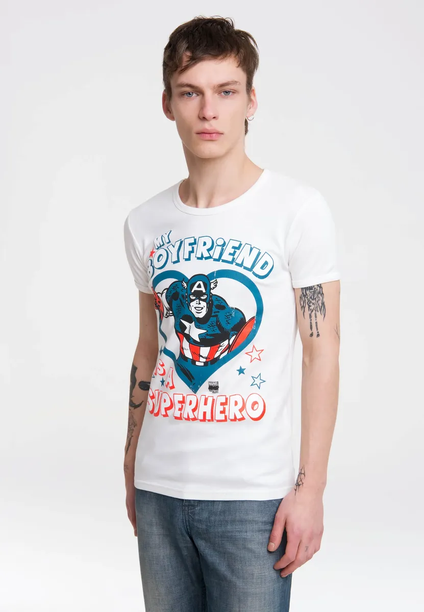 

Футболка Logoshirt "Marvel - Капитан Америка - Бойфренд" с принтом "Капитан Америка" спереди, белый