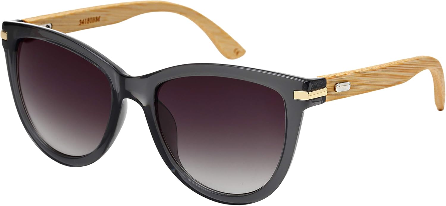 

Солнцезащитные очки EDGEIWEAR в стиле ретро-винтаж «кошачий глаз» для женщин с дужками из натурального бамбука M34180BM-AP-2(CLGY.ap), Clear Grey Frame/Grey Gradient Lens