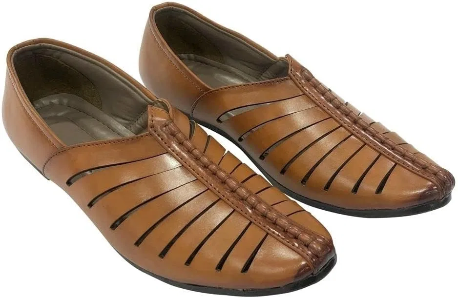 Shoe Bazar Мужские туфли в стиле пенджаби Jutti, коричневые туфли Sherwani, лоферы Jalsa Jutti, мужская дышащая обувь для жениха — фото 2
