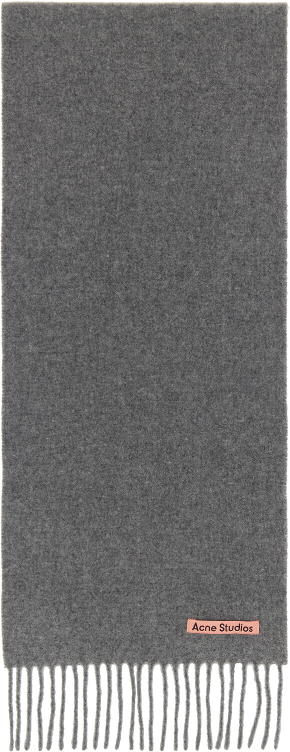 

Серый узкий шерстяной шарф с бахромой Acne Studios, Grey melange