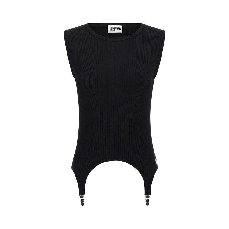 

Топ Jean Paul Gaultier Cotton Ribbed Tank Top With Lingerie Garter, Black